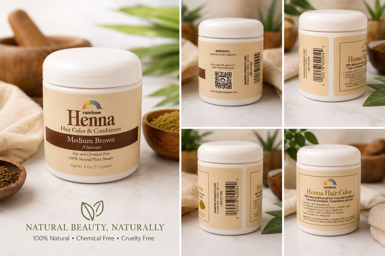Rainbow Henna Hair Color & Conditioner – Medium Brown (Chestnut