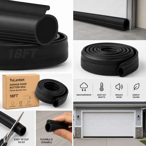 18FT Garage Door Bottom Seal Weather Stripping | Heavy Duty Rubber P Bulb Seal