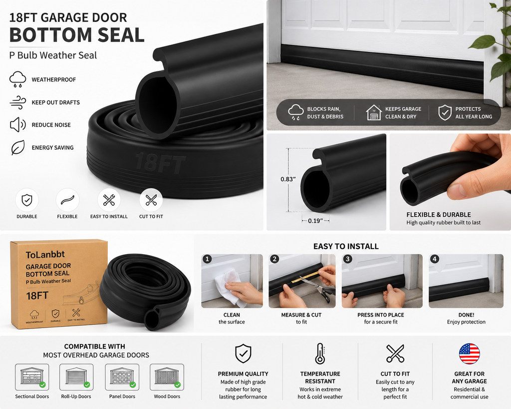 18FT Garage Door Bottom Seal Weather Stripping | Heavy Duty Rubber P Bulb Seal